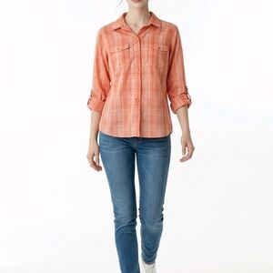 Eddie Bauer Orange Plaid Button-Down Shirt